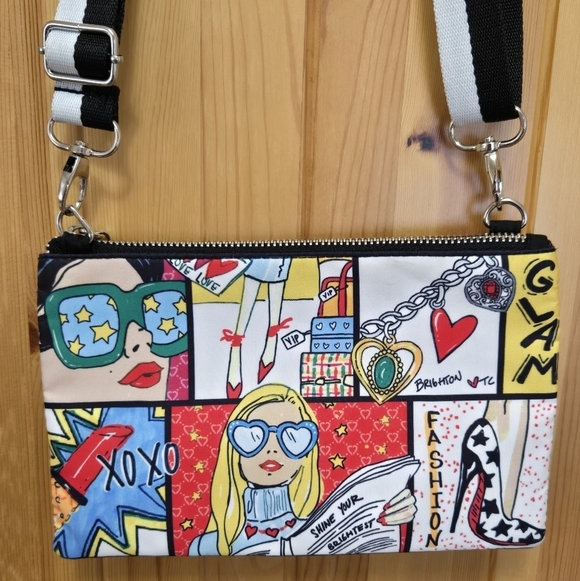 BRIGHTON GLAM GIRL CROSSBODY PURSE MINI BAG FASHIONISTA BLACK WHITE STRAP WOMEN - Picture 3 of 13
